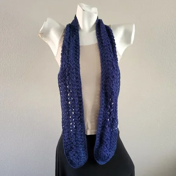 BOGO Scarf Sale - Hand Crafted navy blue crochet scarf - Picture 3 of 7